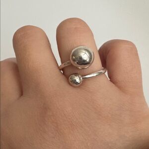 925 ITALY Stamped Sterling Silver Ball Bypass Open Ring Size  ~7.5